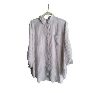 Women Top Plus 2X Jane + Delancey Striped Front Button Summer Beach Boyfriend‎